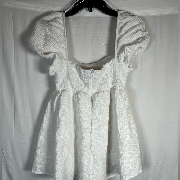 PRINCESS POLLY Women's Size 4 Romper WHITE Gauze Cotton Boho Zip Romantic Puff - Picture 3 of 8